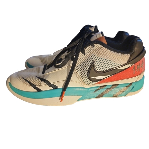 Nike Ja 1 Reverse Scratch Size 9.5 Mens White Black Turbo Green Basketball Shoes - Picture 2 of 9